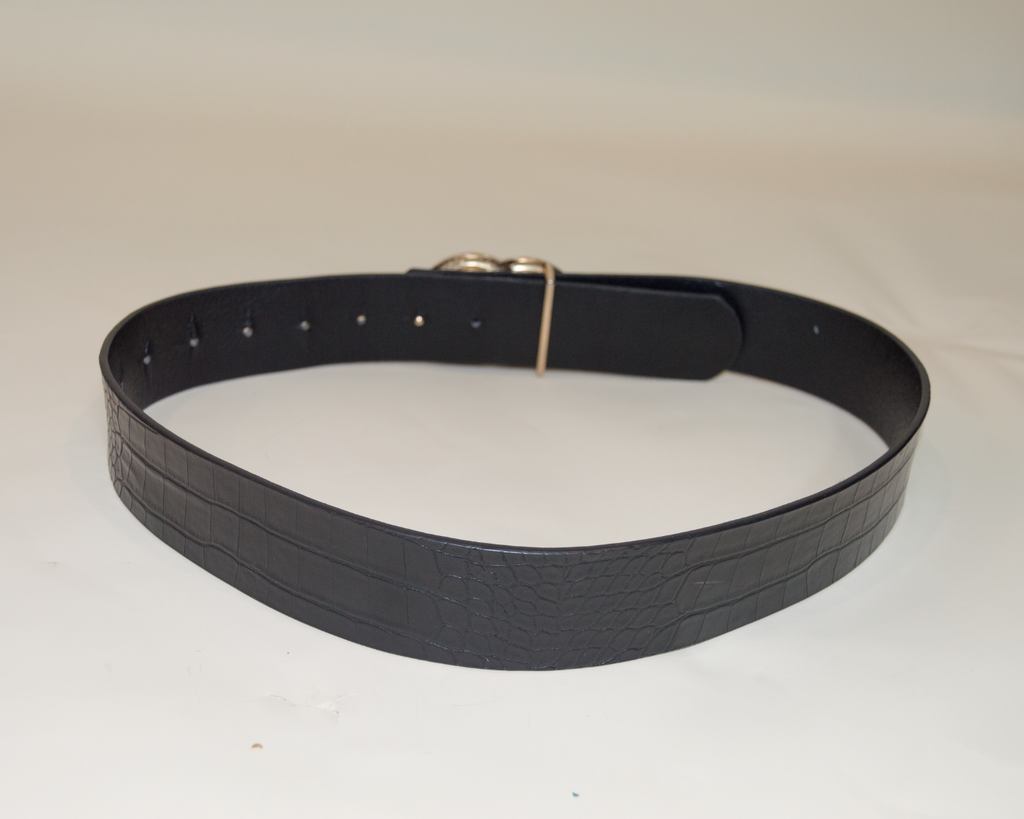 Black belt with a gold buckle on a white background