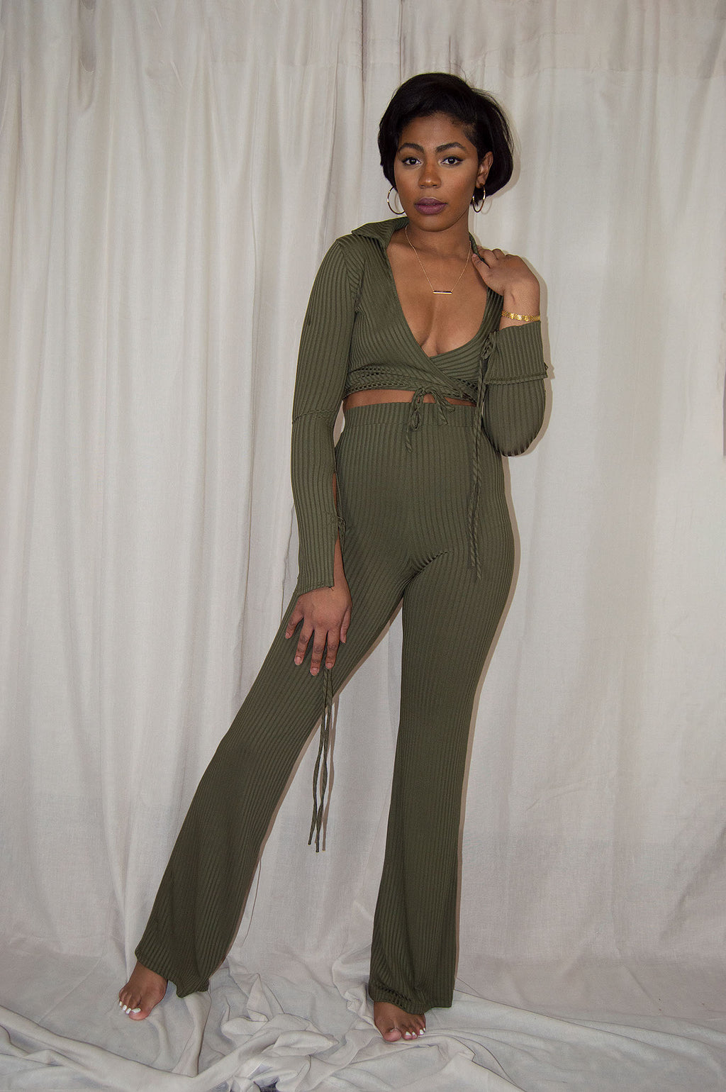 Chic Lifestyle Ribbed Pant Set