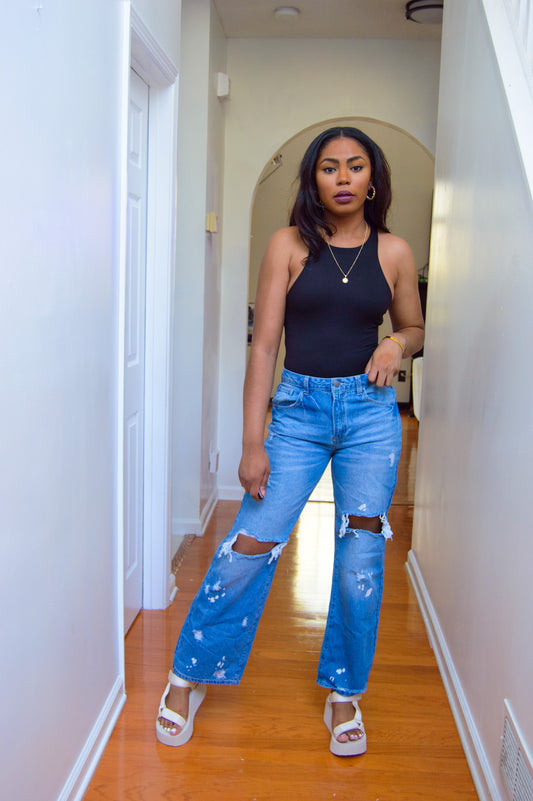 Distressed Mid Rise Denim